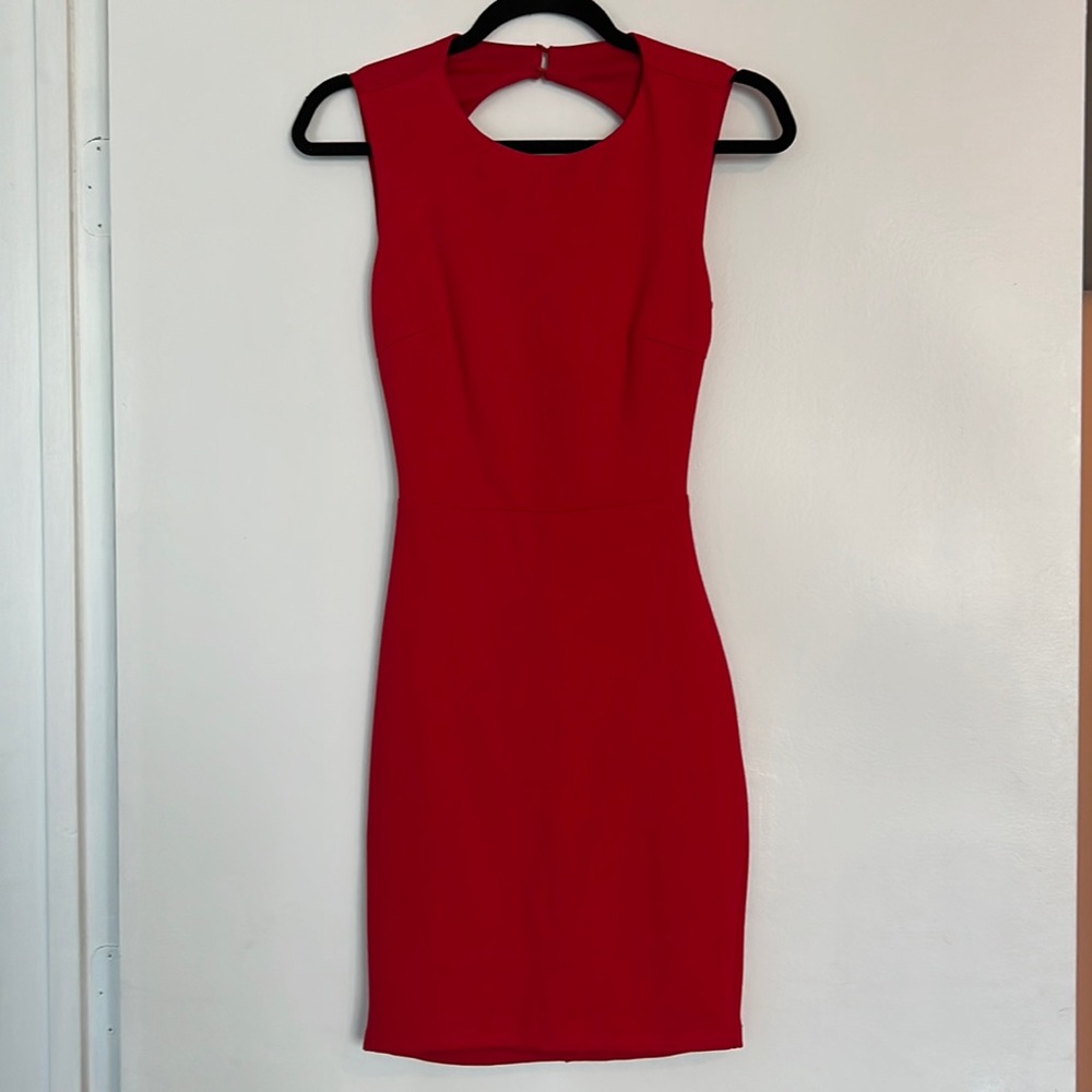 Red open back dress